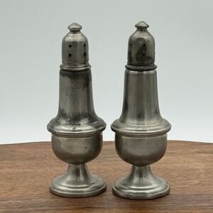 Empire Pewter Salt and Pepper Shakers Vintage Weighted Pedestal 742 Grey Pair
